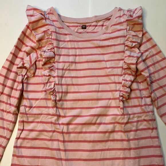 Tea Collection 100% Cotton Pink Ruffled Striped Dress 8Y - Picture 2 of 4
